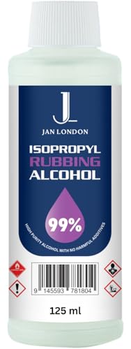 JAN LONDON Isopropyl Rubbing Alcohol IPA 99.9% High Purity Multipurpose Disinfectant & Cleaner for Surfaces Electronics First-Aid and More Fast Evaporating Residue-Free 125ml