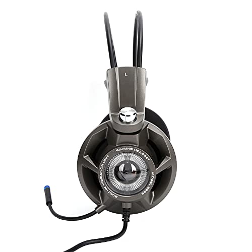 Image of LICAEVEY Gaming Headset, Virtual 7.1 Surround Stereo USB PC Laptop Headphones with Microphone, Classic Double Head Beam Design LED Headset for Home Office (Grey-Silver)