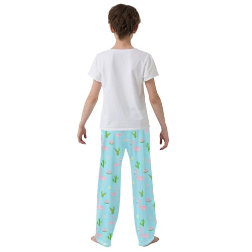 Flamingo Cactus Watermelon Boys Long Pants Soft Trousers Elastic Waist Kids Lounge Bottoms with Pockets S-XL3