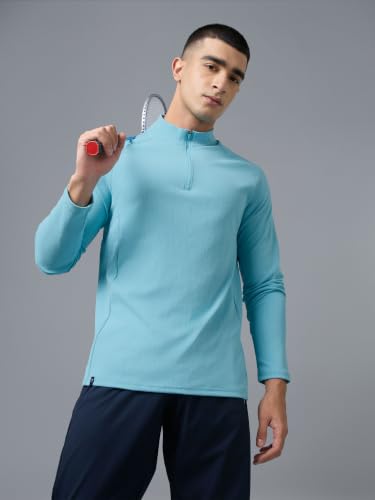 Image of TECHNOSPORT Men's Solid Full Sleeve T-Shirt ELASTOPLUS Quick Dry Slim Fit Mock Neck Sports Tee for Training Layering Casual Wear UPF50+ Anti Odour
