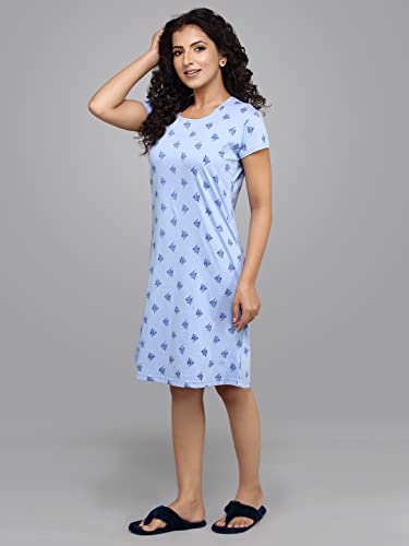 Image of Meerkat Women Short Sleeve Knee Length Cotton Knits Printed Short Nighty /Long Shirt /Midi