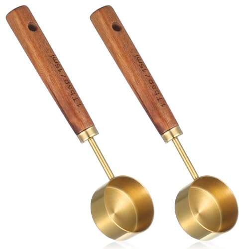 Tyqour 2 PCS 1 Teaspoon Scoop Coffee Measuring Scoop Stainless Steel & Wood 1Tablespoon Measuring Spoon Perfect for Coffee, Tea and More