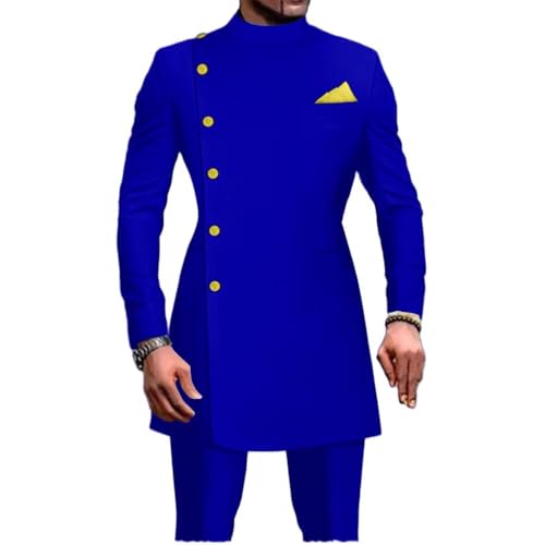 African Suits for Men Solid Jackets and Pants 2 Piece Groomsman Suit Business Dress Party Suit