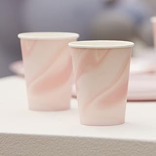 Ginger Ray Pink Marble Eco Friendly Paper Party Drinking Cups - 8 Pack