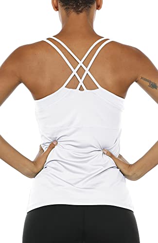 icyzone Damen 2 in 1 Sport Yoga Tops mit BH - Gym Shirts Fitness Trainings...