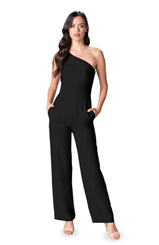 Dress the Population Tiffany Asymmetrical Neckline Jumpsuit XXS/BLACK