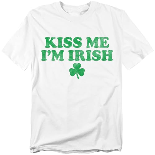 Popfunk St Patrick's Day Kiss Me I'm Irish Unisex Adult T Shirt, White, Medium