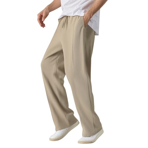 Men's Casual Linen Pants Lightweight Breathable Comfortable Relaxed Fit Solid Color Trousers for Outdoor Travel