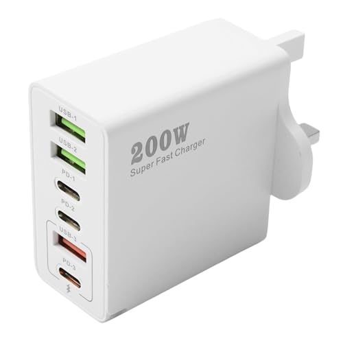 200W USB C Charging Station, 6-Port Fast Charger Plug with PD 100W/65W/45W/20W, Multi USB C Charger Hub for Mac Book, Dell, Steam Deck, i Phone 15/16/14 Pro, i Pads – Usb c Multi Charger Block