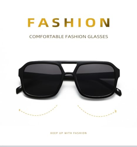 Image of Retro 70s Square Aviator Sunglasses Women Men Vintage Rectangle Sunglasses Flat Frame Trendy Shades