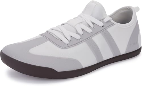 WHITIN Herren Barfußschuhe Sommer Breite Barfuss Schuhe Weit Barfuß Sneaker Atmungsaktiv Freizeitschuhe Zero Drop Hallenschuhe Outdoor Leicht Grau Weiß 44 EU