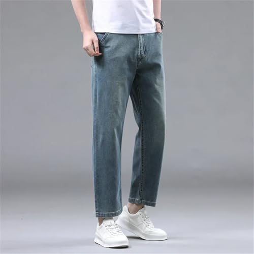 Men's Summer Thin 95% Cotton Jeans Stretch Straight Loose Denim Nine-Point Pants3