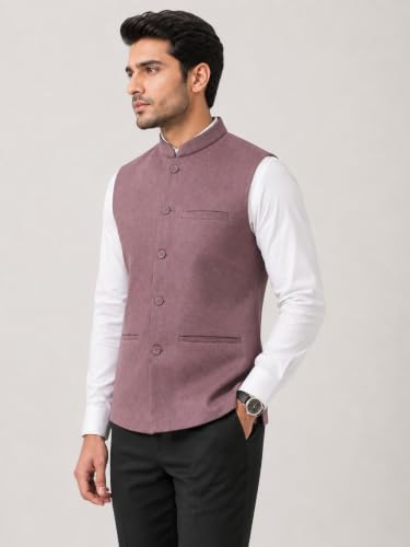 Image of LATEST CHIKAN Men's Nehru Jacket | Mandarin Collar Ethnic Waistcoat | Regular Fit Modi Jacket for Weddings Wear