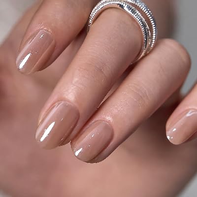 CurvLife Short Oval Press On Nails, Cashmere Nude Beige, Soft Gel