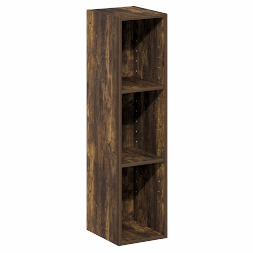 Image of Furinno Fulda Book Shelf, 3-Tier Narrow Bookshelf, Bookcase with 8-in Width Storage Shelf, 9.3 x 7.9 x 31.5, for Living Room, Bedroom, Home Office, Amber Pine