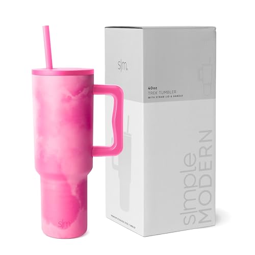 Image of Simple Modern 40 oz Trek Tumbler with Handle and Straw Lid | Cup Holder Friendly Insulated Stainless Steel Travel Mug | Pink Whimsical Tie Dye (Pack of 12)