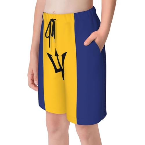 Flag of Barbados Youth Beach Pants, Soft and Breathable, with Drawstring Waist, Suitable for Sports and Leisure.4