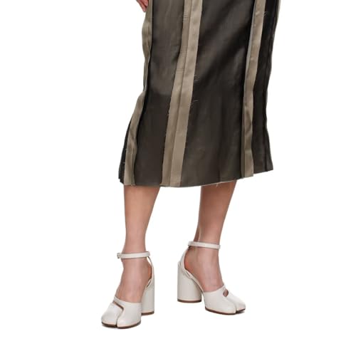 Agodor Women's Chunky Block High Heels Split Toe Pumps Ankle Strap Slingback Heels Tabi Shoes Comfort Dress Heeled Sandals White US84