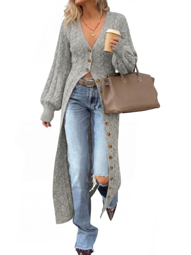 Image of Saodimallsu Womens Long Duster Cardigans Button Down Maxi Sweater Dress
