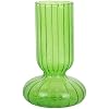 Colored Clear Glass Vases 6.3" Tall Bud Vases Modern Ribbed Cylinder Flower Vase Hydroponic Plant Bottle for Table Centerpieces,Home,Cafes,OfficeGreen