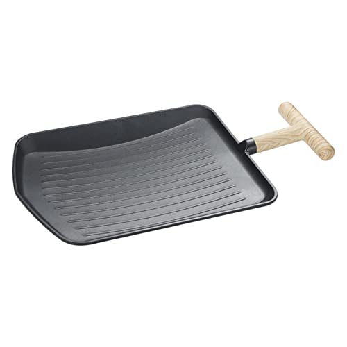 EUBEISAQI Stove Top Griddle Grill | Rectangular Roasting Grill Pan Shovel Shape Griddle Pan Skillet with Wooden Handle,Non-Stick Medical Stone Grilling Pan for Steak Breakfast Camping Cookware