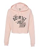 Go All Out Medium Blush Women Detroit Michigan 313 Area Code Cropped Hooded Sweatshirt