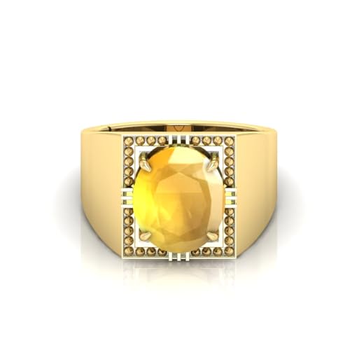 Bague saphir jaune 14 carats ajustable en métal plaqué or pour homme et femme