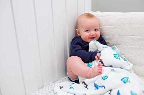 Lulujo Baby 4-Layer Blanket| Unisex Softest Bamboo Muslin Quilt Blanket With Jersey Trim| Neutral Receiving Blanket For Girls & Boys Nursery & Crib Blanket| 47In X 47In| Whales #TOP2