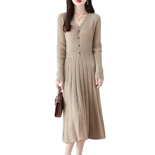 CQJFLQC Long Dress Fall/Winter Women Wool Knee Dress Warm Sweater