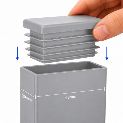 Image of (Pack of 10) Rectangular Plastic Plugs 25 /32 inch x 2-3 /8 inch (20 x 60 mm), Matt Tube Inserts, Fence Post Caps, Window Gray RAL 7040