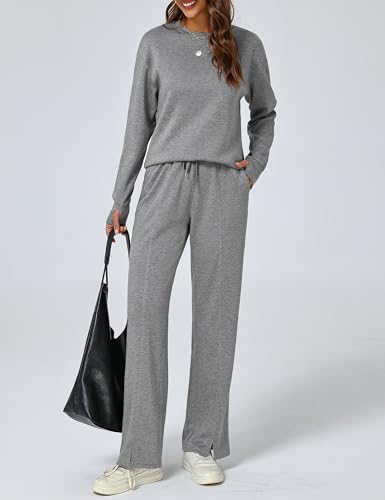 Totatuit Women's Long Sleeve Lounge Sets Sweatsuit Wide Leg Pants with Pockets Tracksuit 2 Piece Outfits S-XXL2