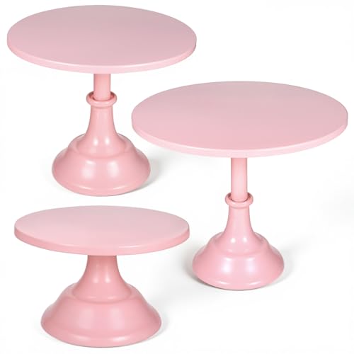 SHENLIU 3 Pcs Pink Cupcake Stand, Metal Round 8' 10' 12' Tiered Display Stands Cupcake Dessert Stands for 6-10 Inch Cakes for Dessert Table Weedings Celebration Birthday Anniversary Parties