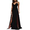 TOB Women's Sexy Sleeveless Spaghetti Strap Backless Split Cocktail Long Dress Black