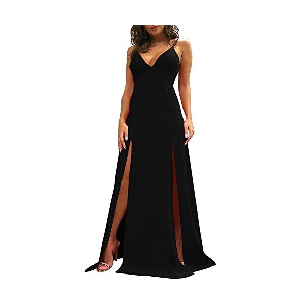 TOB Women's Sexy Sleeveless Spaghetti Strap Backless Split Cocktail Long Dress Black