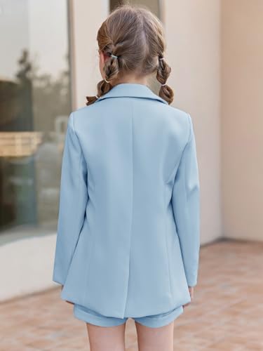 Image of Batermoon Girls 2 Piece Outfits Button Front Long Sleeve Blazer and Short Pants Suit Sets 4-14 Years