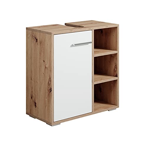 Meuble vasque Neptunus - Chene avec blanc - 60 x 30 x 60 cm - Meuble de salle de bain, colonne, armoire