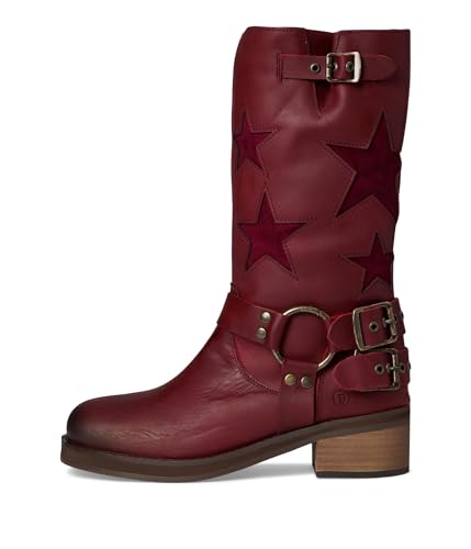 Image of Dingo Womens Blacklist Tooled Inlay Round Toe Pull On Motorcycle Casual Boots Mid Calf Mid Heel 2-3 inch