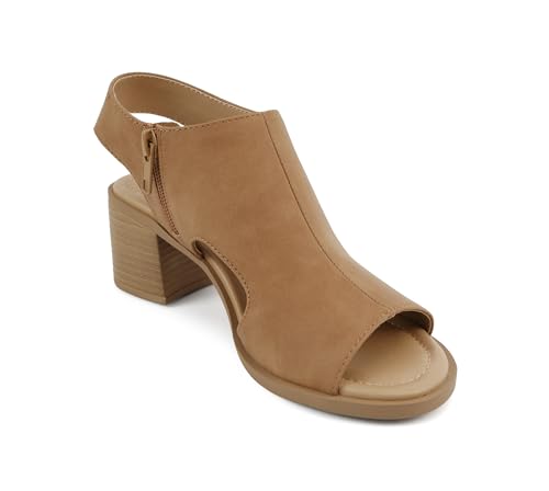 Image of CITYCLASSIFIED inchElect inch ~ Women's Peep Toe Laser Cut Geometric Caged Slingback Ankle Strap Low Stacked Heel Ankle Bootie