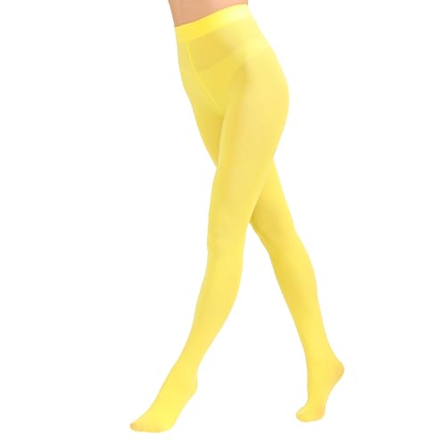 Paralinda Womens 80 Denier Solid Color Opaque Tights High Waist Footed Pantyhose (Yellow L/XL)