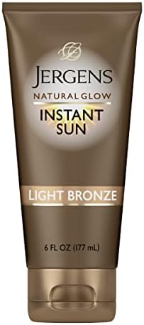 Jergens Natural Glow Instant Sun Self Tanner Moisturizer + Bronzer, Lightweight Sunless Tanner Moisturizer for a Sunkissed Natural Glow, Light Bronze, 6 Ounce