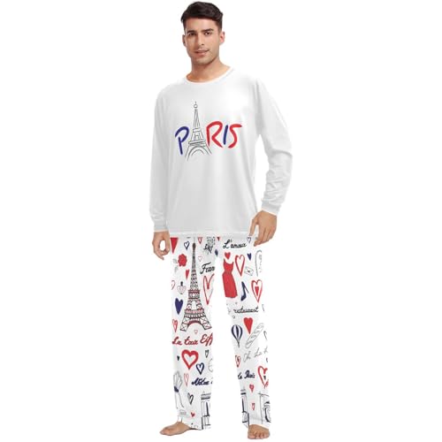 Fustylead Paris Letter with Eiffel Tower Unisex Pajama Set 2PCS Long Sleeve Soft Lounge Set with Pocket for Men Women2