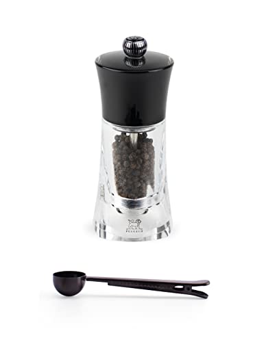 Peugeot Molene Pepper Mill Gift Set, 5.5-Inch, Black - With Stainless Steel Spice Scoop/Bag Clip (Pepper Mill)