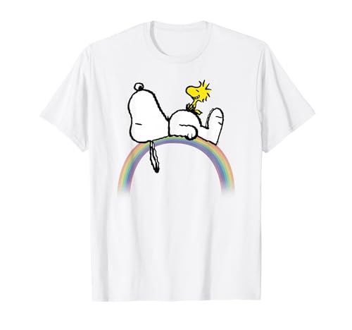 Peanuts Erdnüsse Snoopy Woodstock Regenbogen T-Shirt, Unisex Erwachsene Alltag, Blau, S