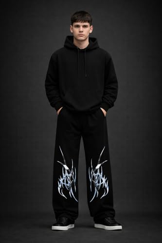 Image of Men's Printed Baggy Pants, Relaxed Fit Cotton Lower, Mid Rise Elastic Waist Joggers with Graphic Design, Casual Wear for Gym, Lounge & Street Style