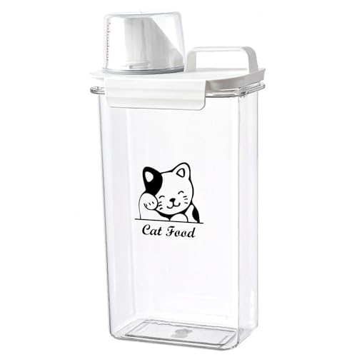 Brabtod Cat Food Storage Container Small |3lb/2.5 L Clear Plastic Cat Food Treats Container Airtight with Measuring Cup|Portable Pet Food Containers Ideal for Travel| Easy Pour|BPA Free