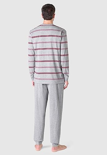 El Búho Nocturno Mens Pajama Set Long Sleeve Knit Premium Striped Pajama Set for Men, 85% Cotton, 15% Viscose, Grey 5576, S3