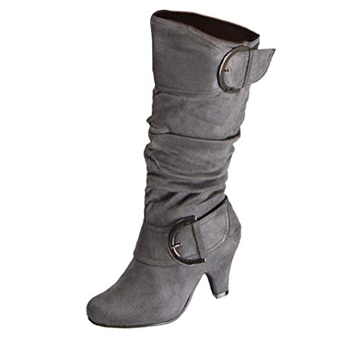 ORANDESIGNE Bottes De Femme Daim Stiletto Talons Haut Sexy Boots Automne Hiver Mode Casual Chaussures Bottes Longues Gris 37 EU