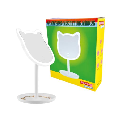 Derrière La Porte (DLP) - Espejo de aumento luminoso, gato blanco, redondo, 6,2 cm