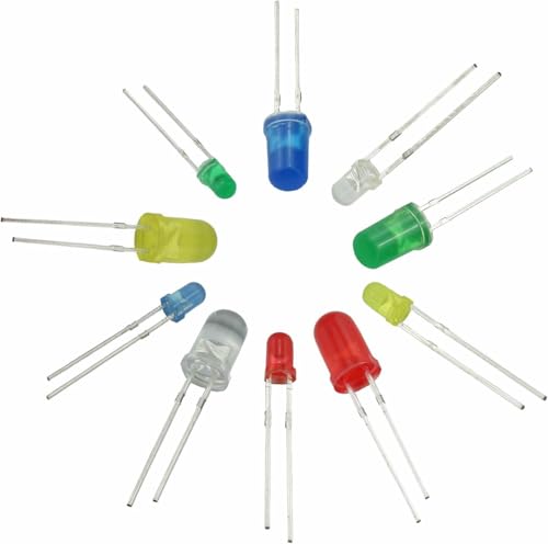 Image of 200pcs Colorful LED Light Diodes 10 Values 5 Colors 3mm and 5mm Light Emitting Diodes Assorted Kit Electrical Components for Lighting Bulbs and Lamps