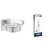 Bundle aus GROHE Start Cube - Seifenschale mit Halter (verdeckte Befestigung, Material: Glas/ Metall), supersteel, 41096DC0 + Kleber für BadAccessoires